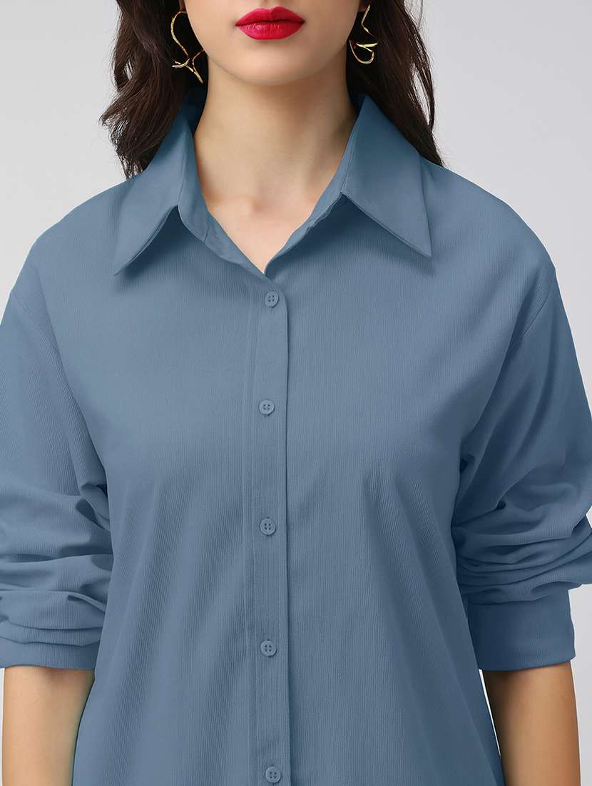 women solid collarerd long sleeve oversized shirt - 22086250 - Standard Image - 5