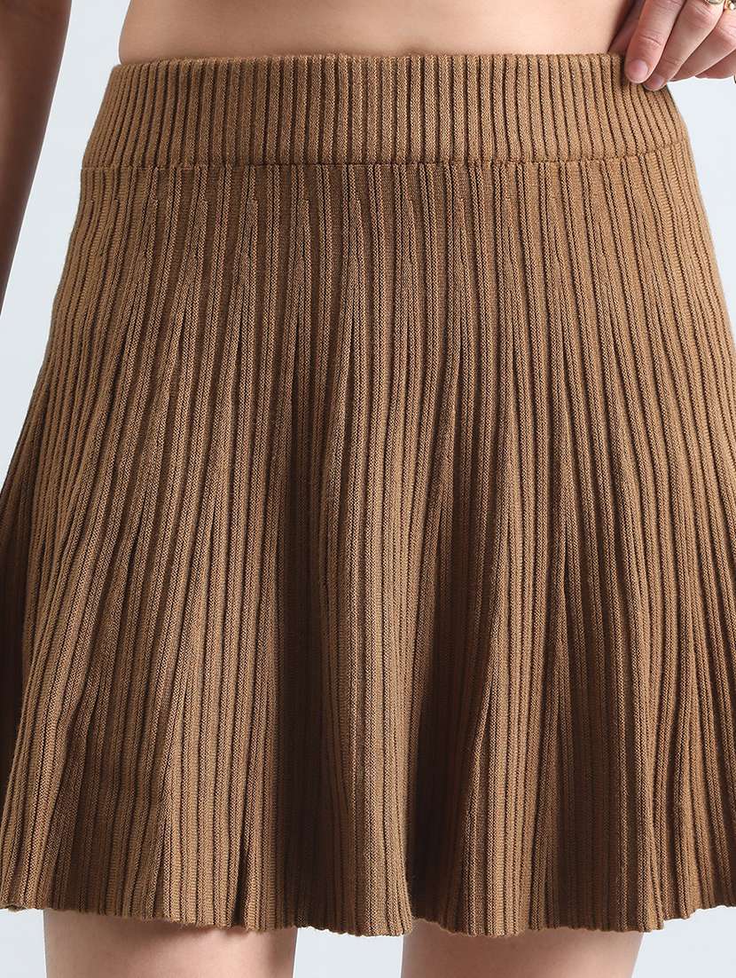 women brown solid high rise flared skirt - 22086253 - Standard Image - 5