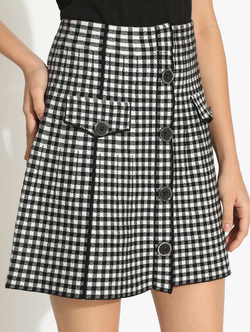 women checkered high rise a-line skirt - 22086261 - Standard Image - 5