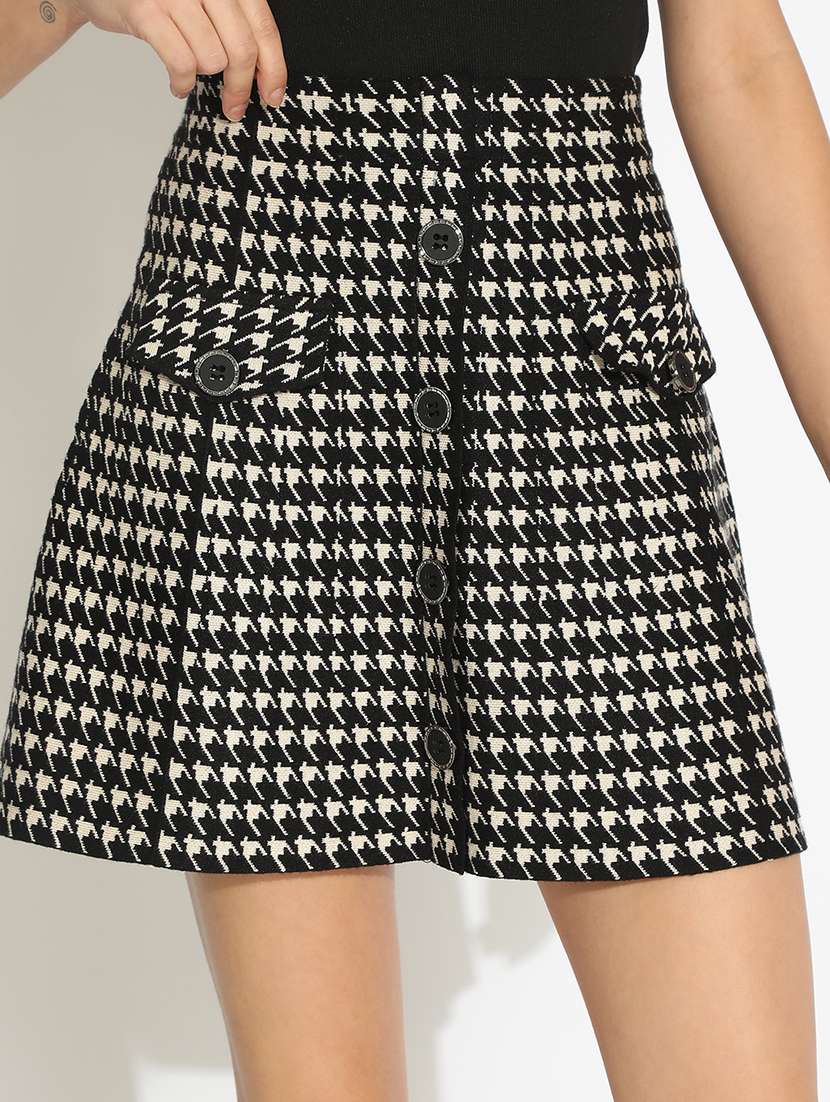 women black houndstooth print high rise a-line skirt - 22086262 - Standard Image - 5