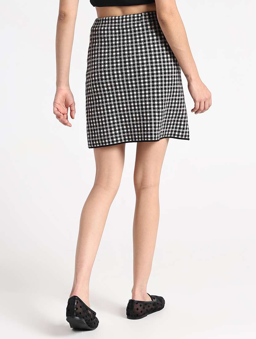 women checkered high rise straight skirt - 22086264 - Standard Image - 3