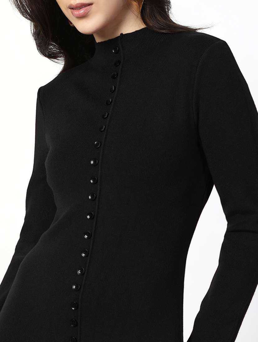 women black solid long sleeve a-line dress - 22086270 -  Standard Image - 5