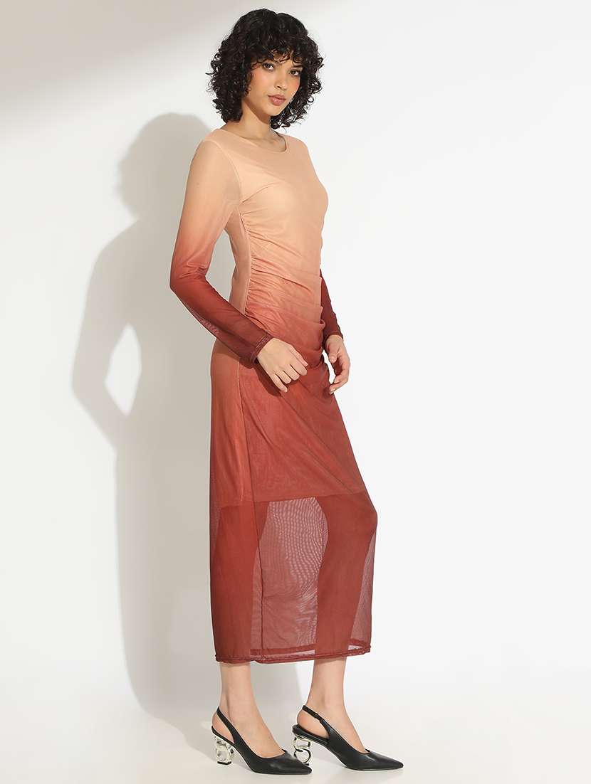 women ombre print long sleeve ruched bodycon dress - 22086271 -  Standard Image - 3