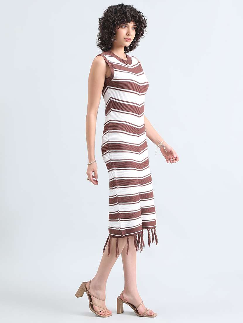 women striped sleevelss fringed hem sheath dress - 22086274 -  Standard Image - 3