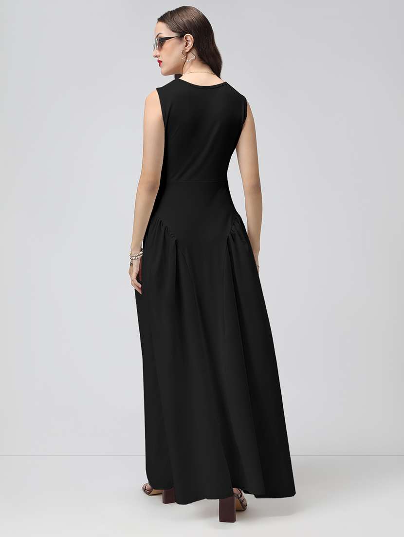 women black solid sleeveless fit & flare dress - 22086275 - Standard Image - 3