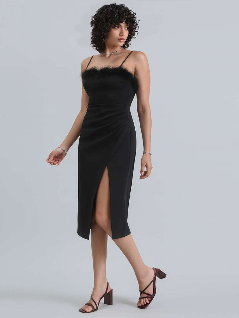 women black solid shoulder strap bodycon dress - 22086277 - Standard Image - 3