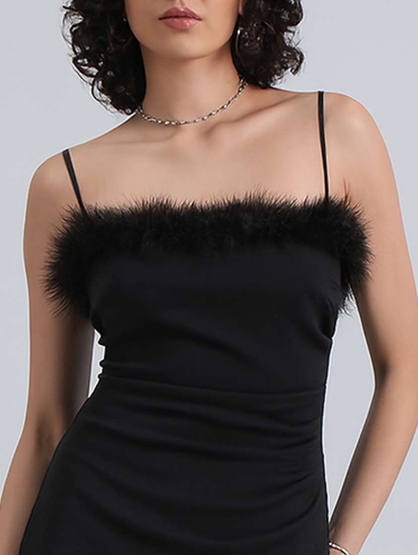 women black solid shoulder strap bodycon dress - 22086277 - Standard Image - 5