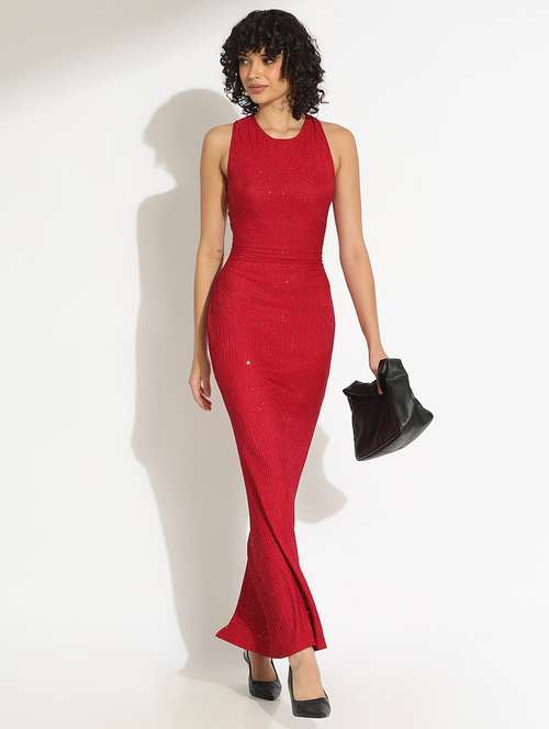 women red solid backless bodycon dress - 22086279 - Standard Image - 0
