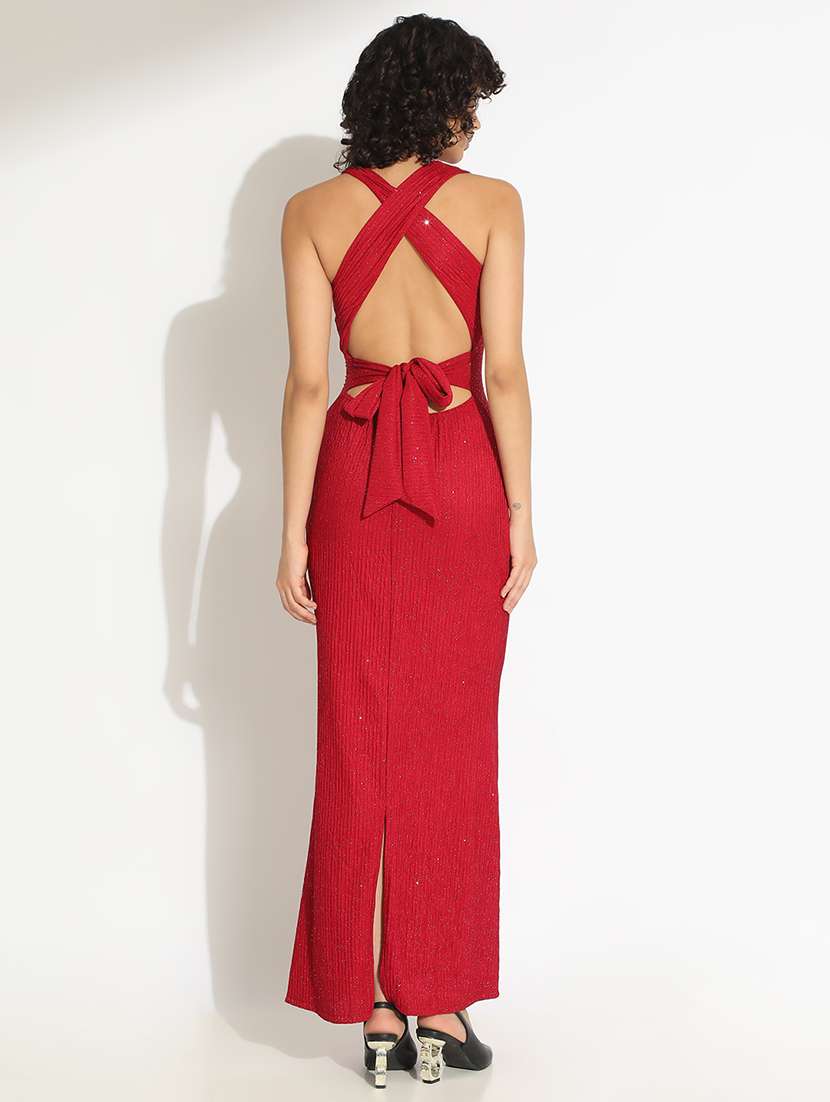 women red solid backless bodycon dress - 22086279 - Standard Image - 3