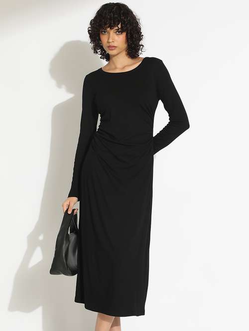 women black solid long sleeve a-line dress - 22086280 -  Standard Image - 0