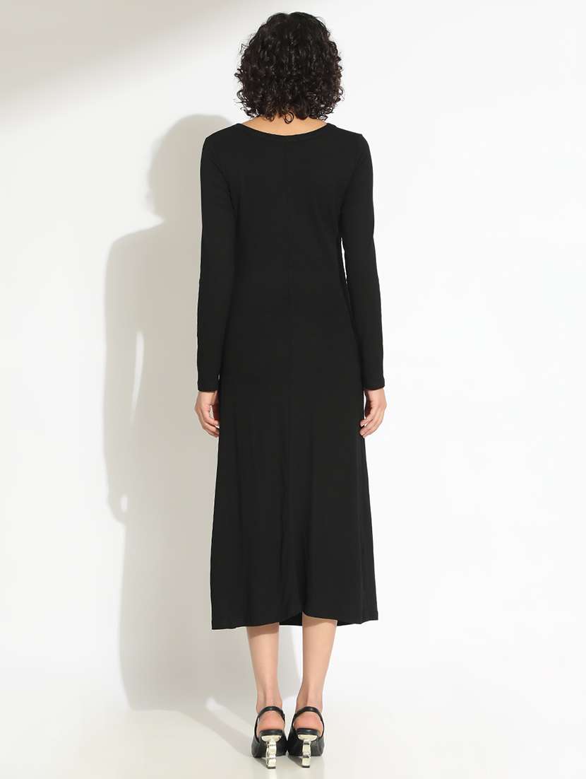women black solid long sleeve a-line dress - 22086280 - Standard Image - 3