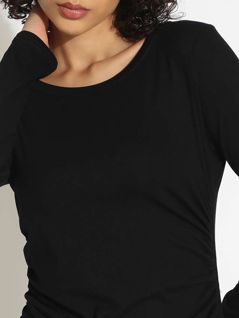 women black solid long sleeve a-line dress - 22086280 - Standard Image - 5