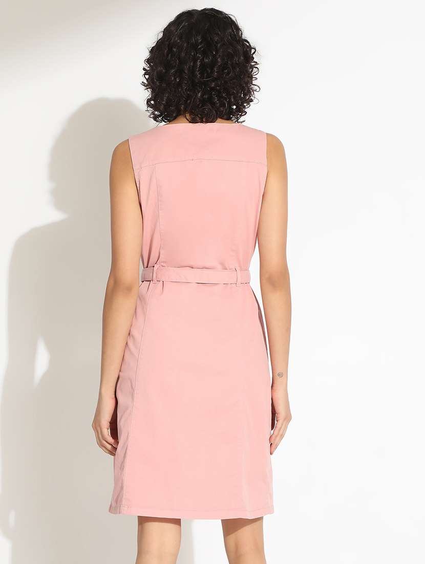 women pink solid sleeveless sheath dress - 22086282 - Standard Image - 3