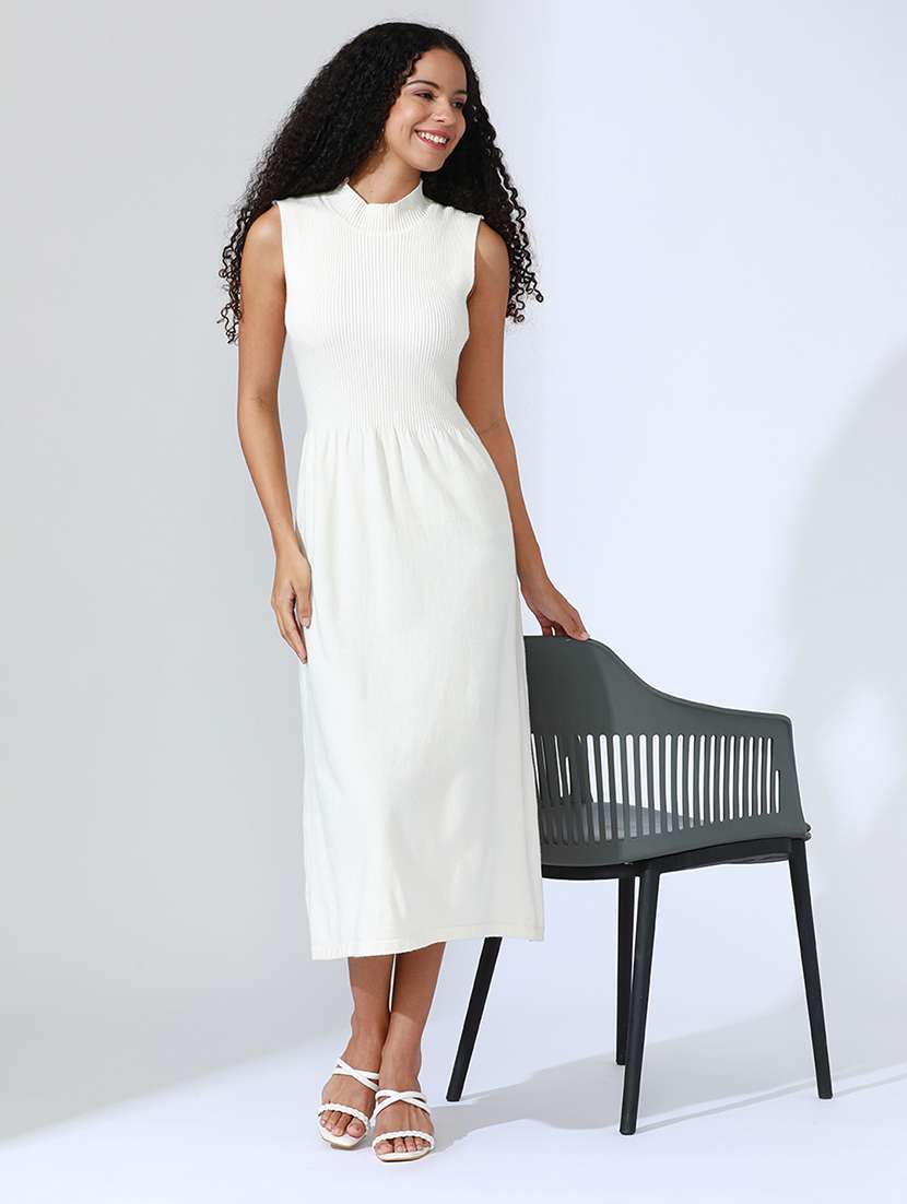 women white solid sleeveless a-line dress - 22086284 -  Zoom Image - 0