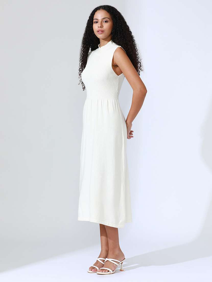 women white solid sleeveless a-line dress - 22086284 -  Standard Image - 3