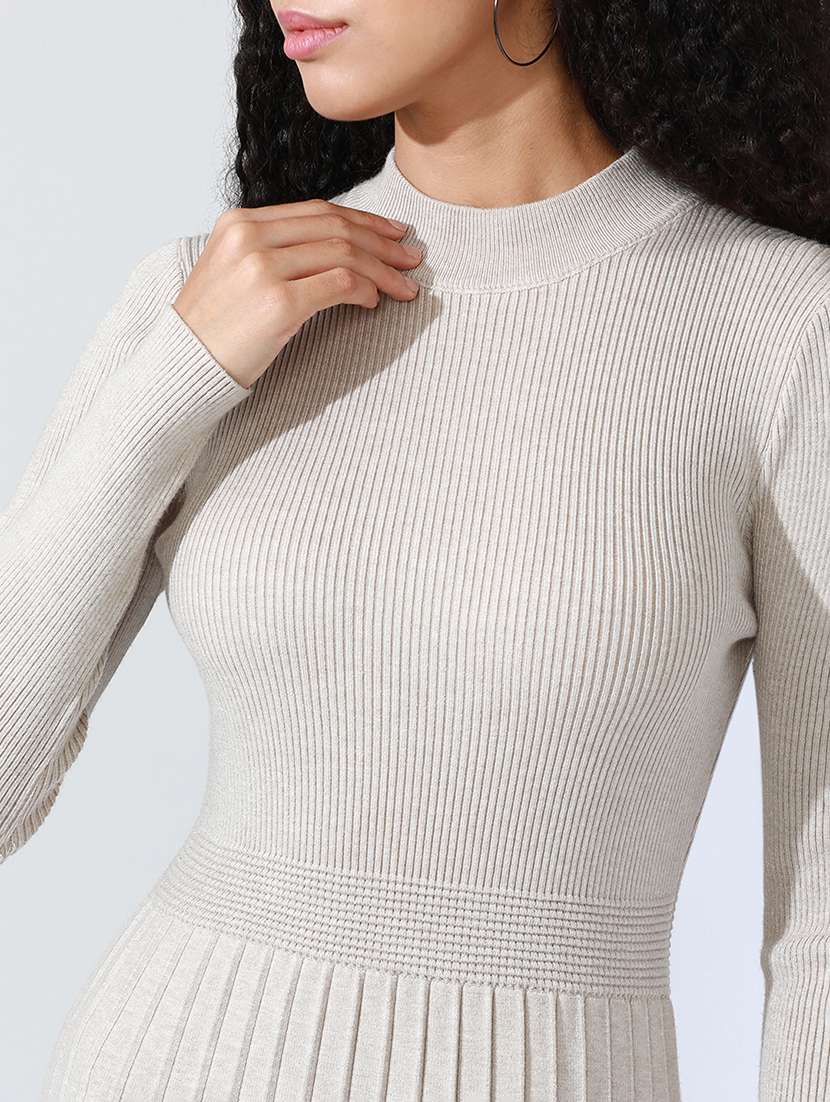 women grey solid long sleeve a-line dress - 22086286 -  Standard Image - 3