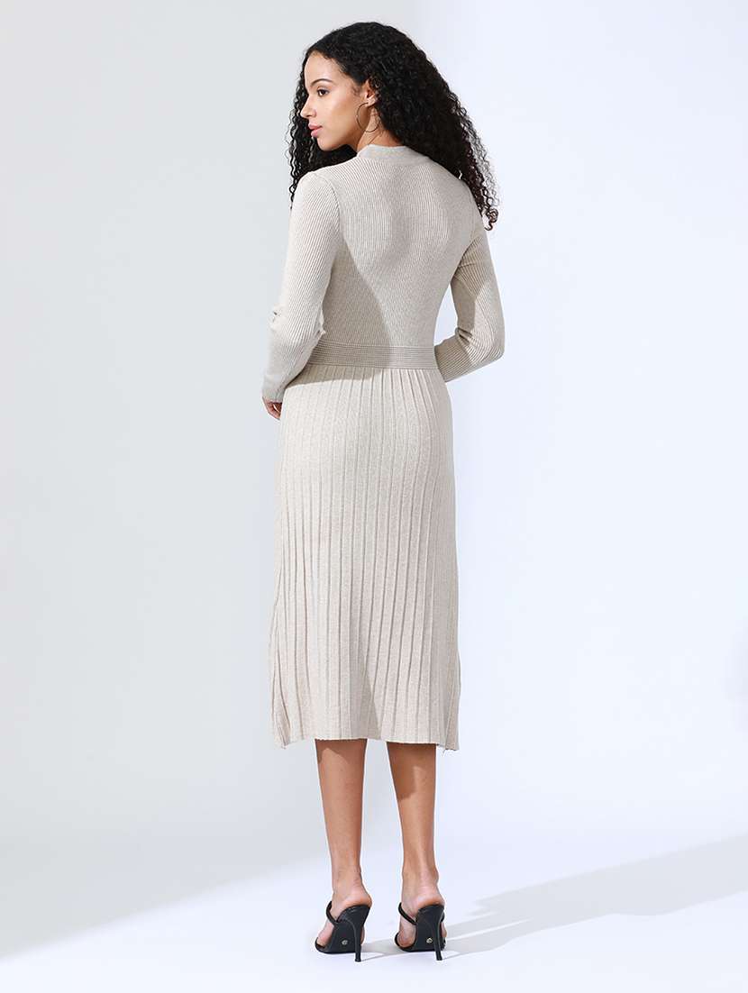women grey solid long sleeve a-line dress - 22086286 -  Standard Image - 5