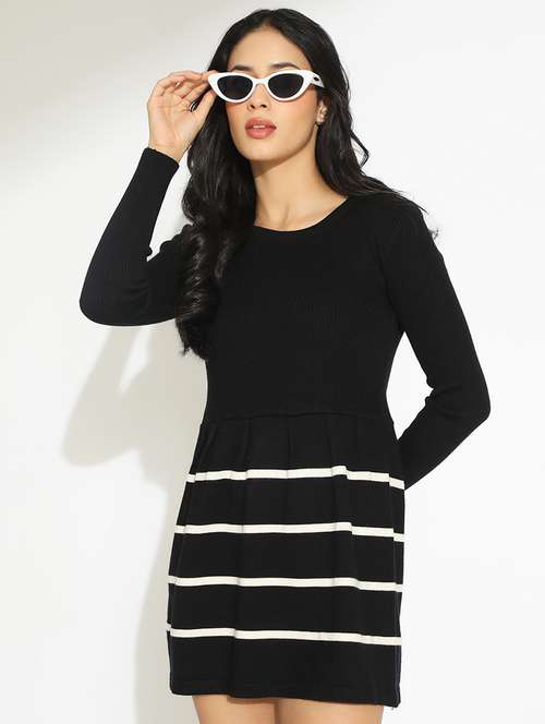 women black striped long sleeve sheath dress - 22086287 -  Standard Image - 0
