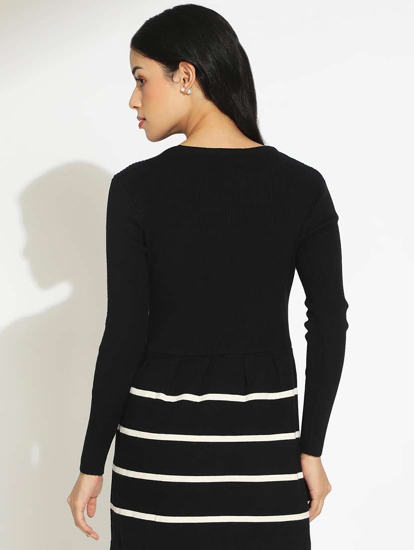 women black striped long sleeve sheath dress - 22086287 - Standard Image - 3