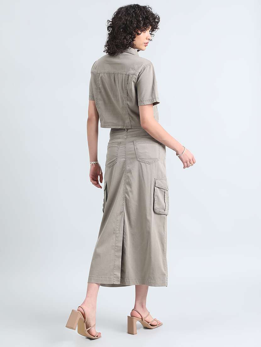 women grey solid denim top and skirt co-ord set - 22086303 -  Standard Image - 3