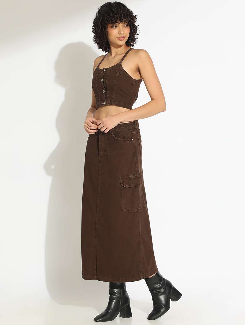 women solid denim top and skirt with jacket co-ord set - 22086307 -  Standard Image - 3