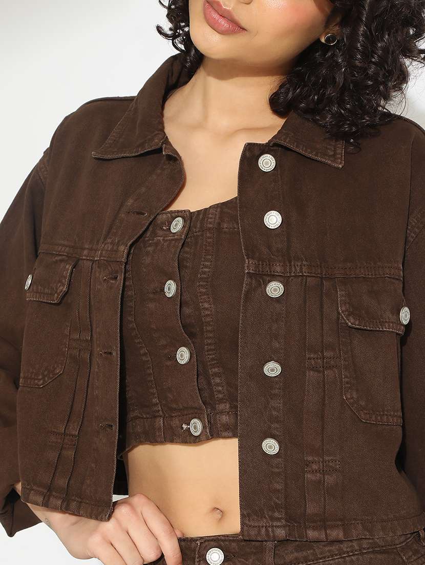 women solid denim top and skirt with jacket co-ord set - 22086307 -  Standard Image - 8