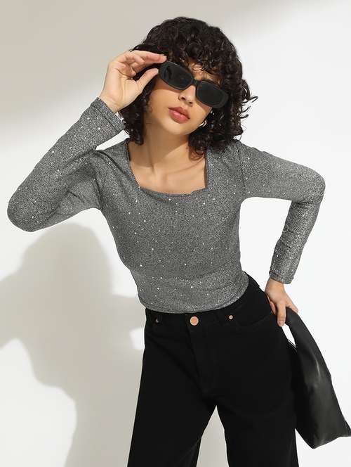 women self designed long sleeve crop top - 22086316 -  Standard Image - 0