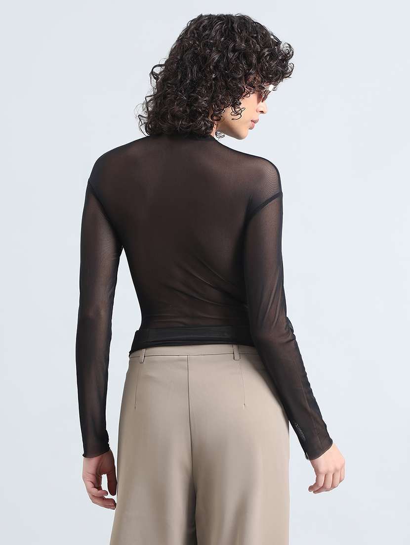 women black embellished long sleeve crop top - 22086317 -  Standard Image - 3