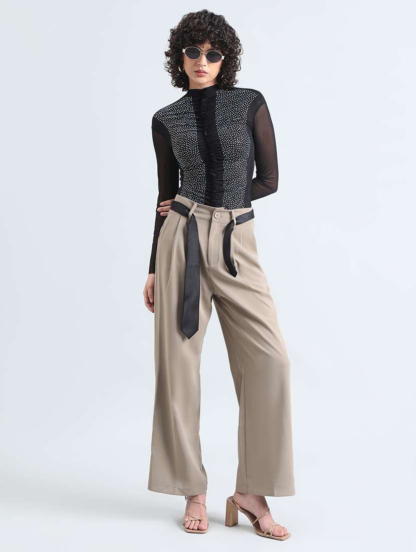 women black embellished long sleeve crop top - 22086317 -  Standard Image - 5