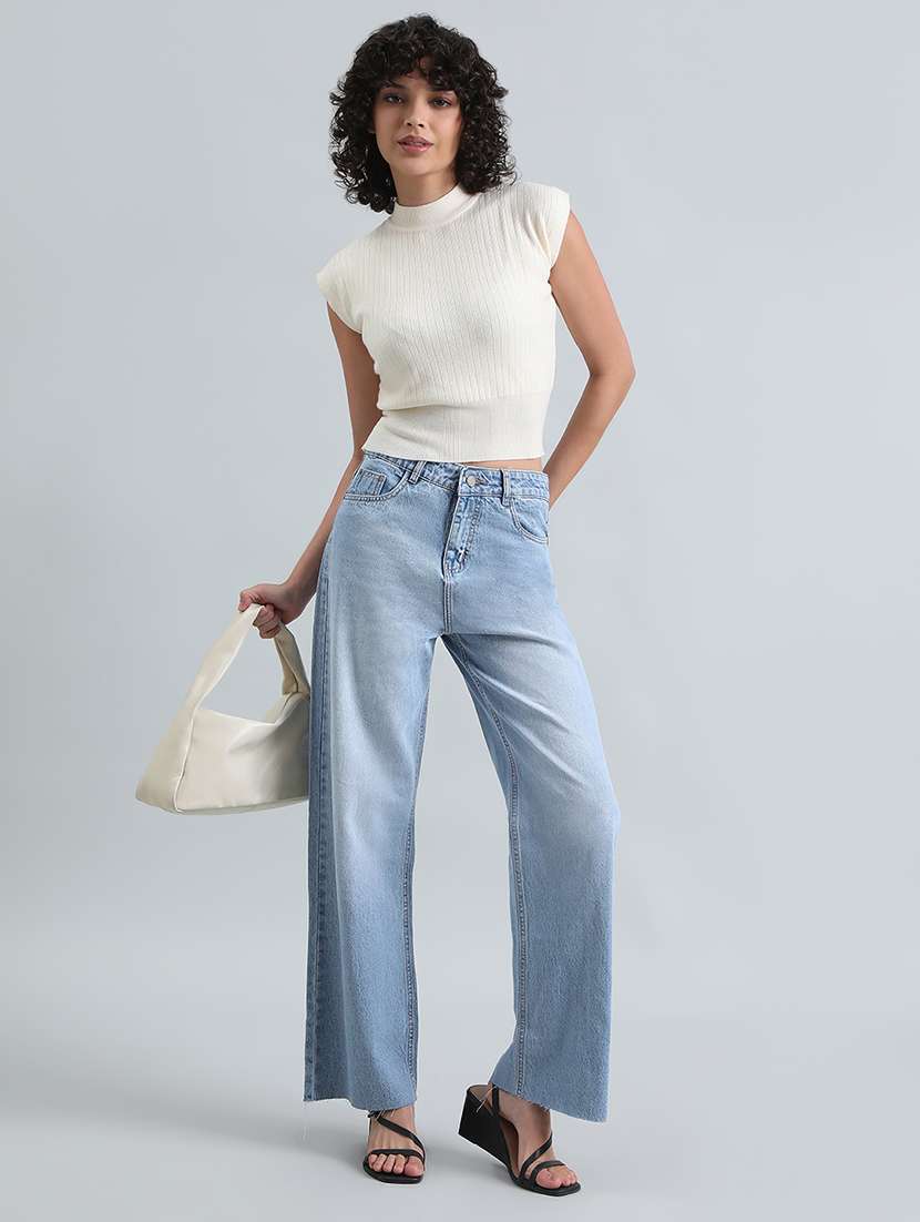 women cream solid cap sleeve crop top - 22086321 - Standard Image - 5