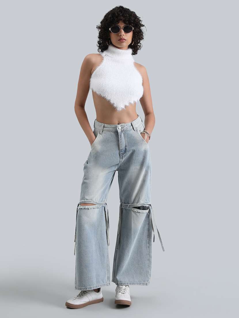 women white solid turtle neck backless crop top - 22086322 - Standard Image - 5