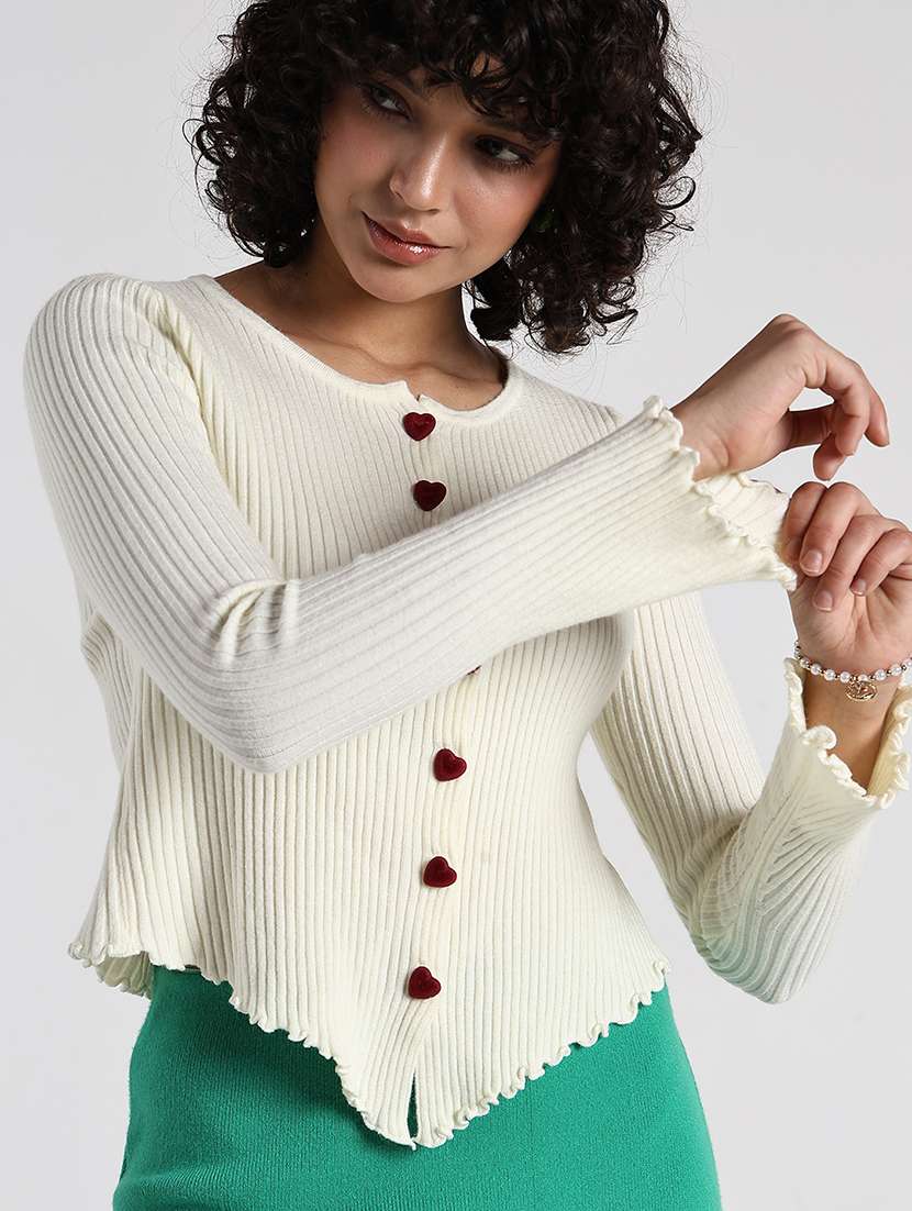 women cream solid long sleeve regular fit top - 22086323 -  Zoom Image - 0