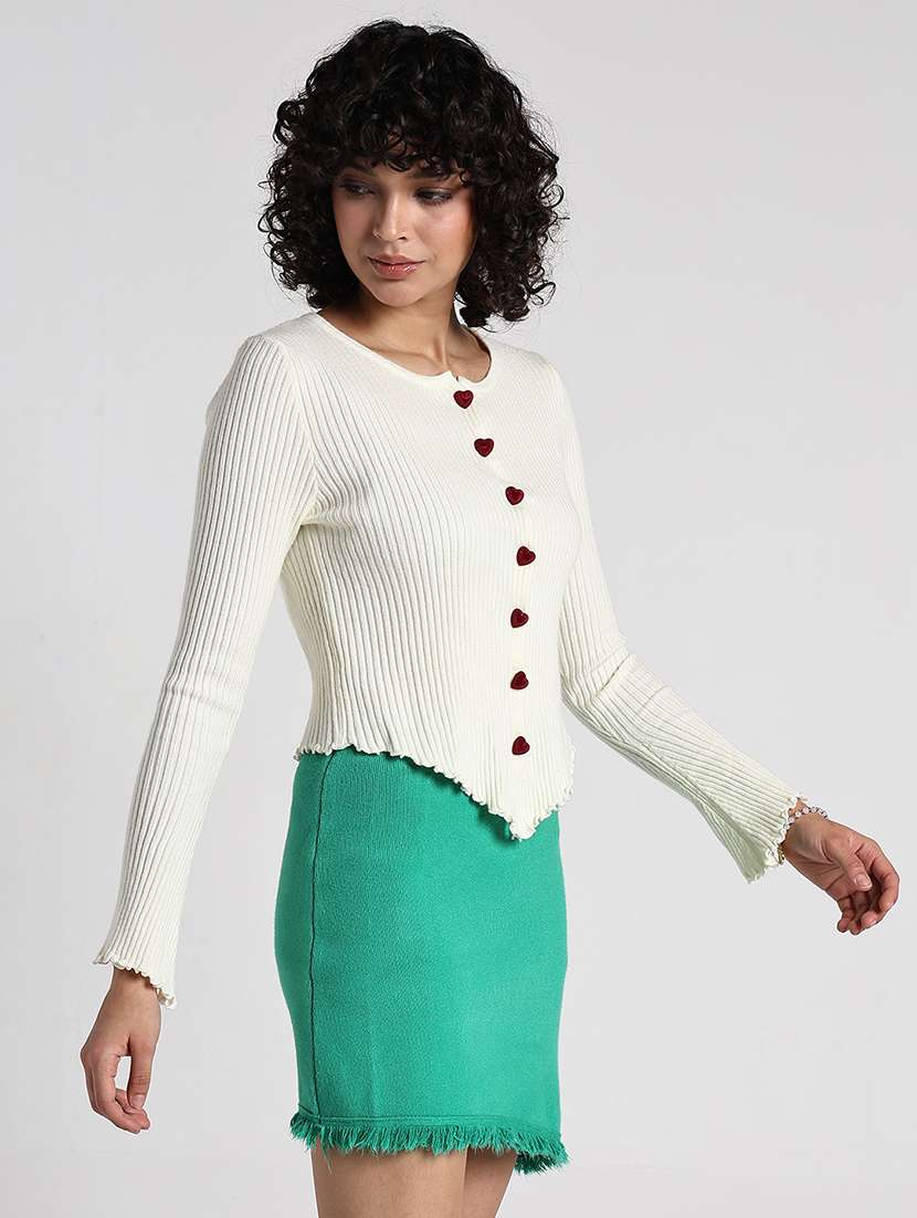 women cream solid long sleeve regular fit top - 22086323 -  Standard Image - 3