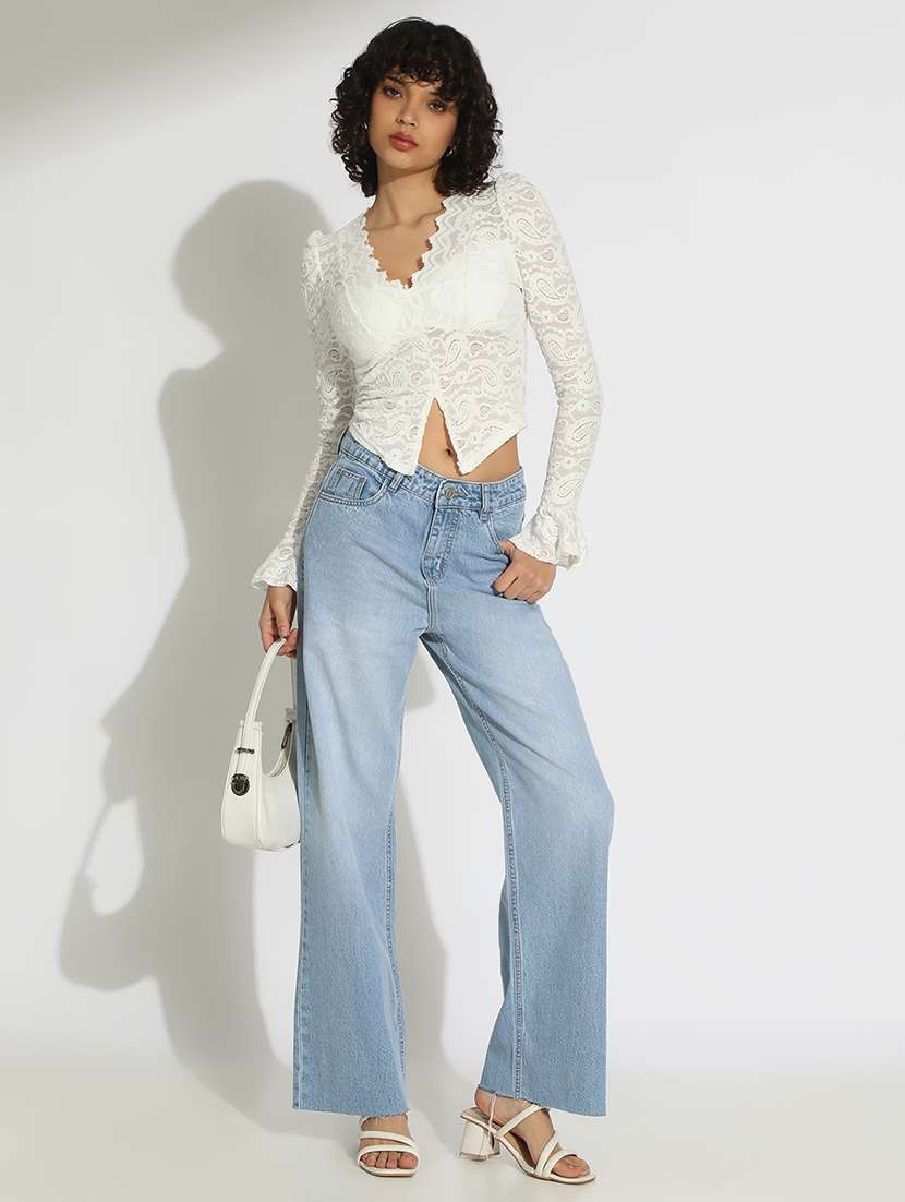 women white solid bell sleeve lace top - 22086324 - Standard Image - 5