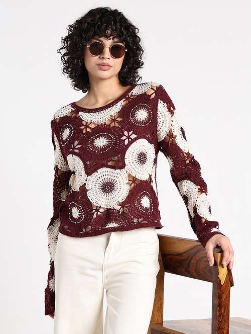women self designed crochet long sleeve top - 22086330 -  Standard Image - 0