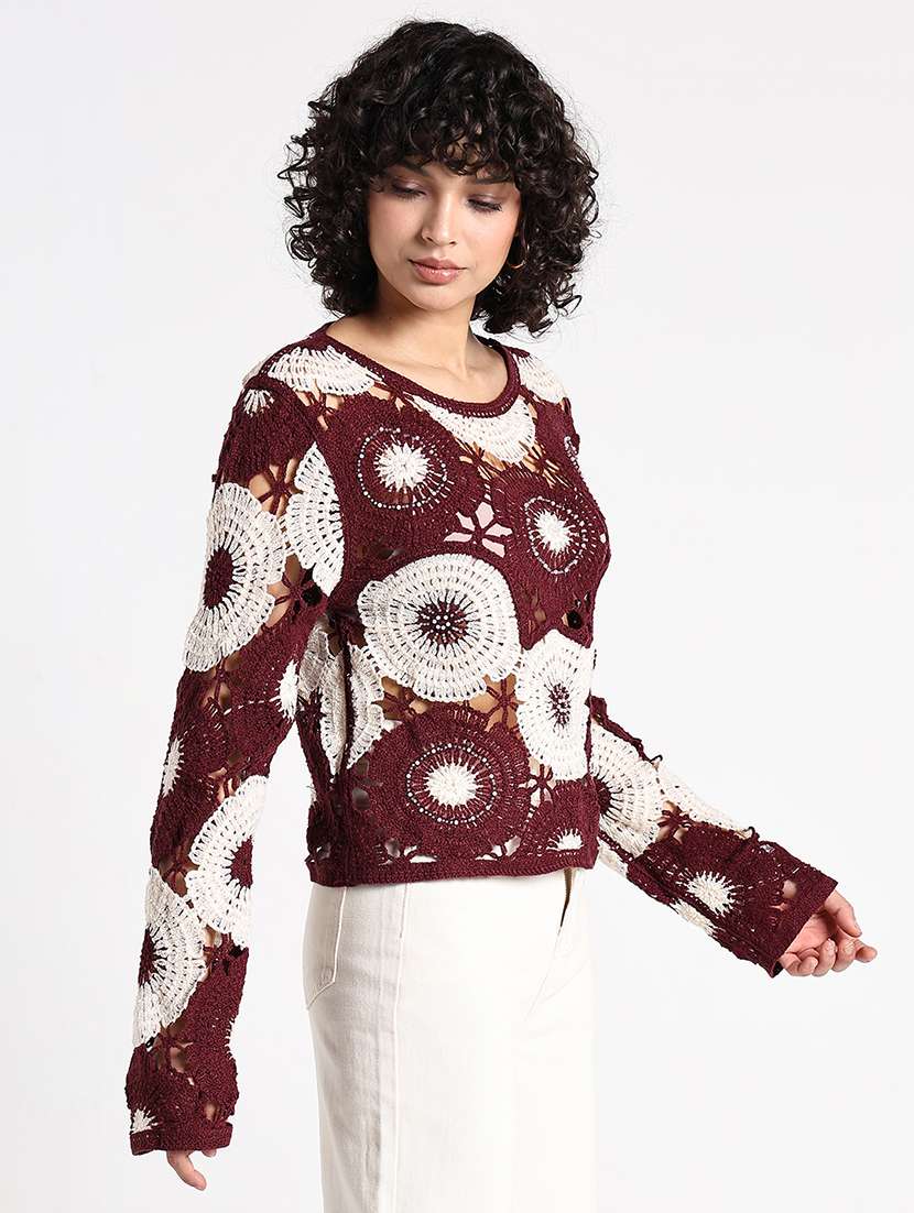 women self designed crochet long sleeve top - 22086330 -  Standard Image - 3