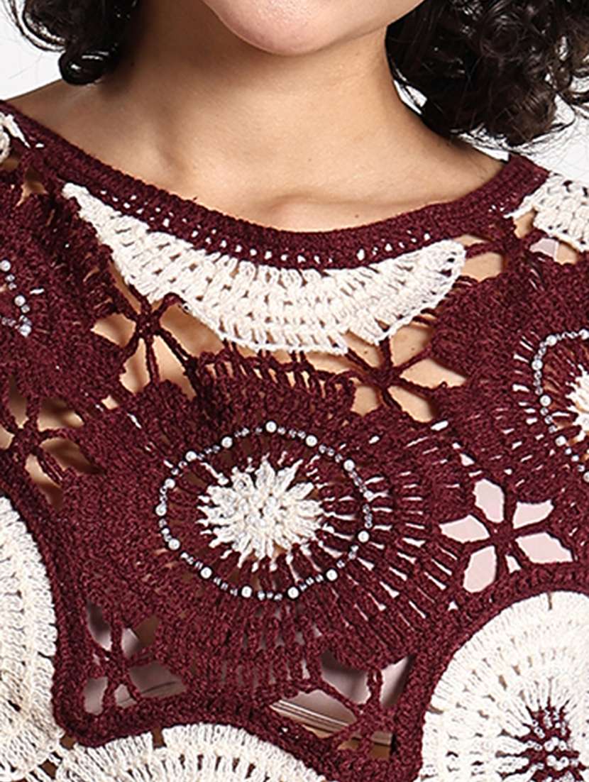 women self designed crochet long sleeve top - 22086330 -  Standard Image - 5