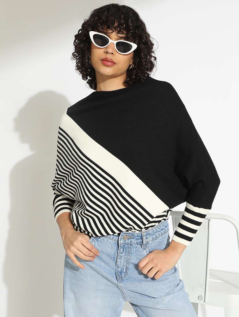 women striped boat neck long sleeve pullover - 22086331 -  Zoom Image - 0