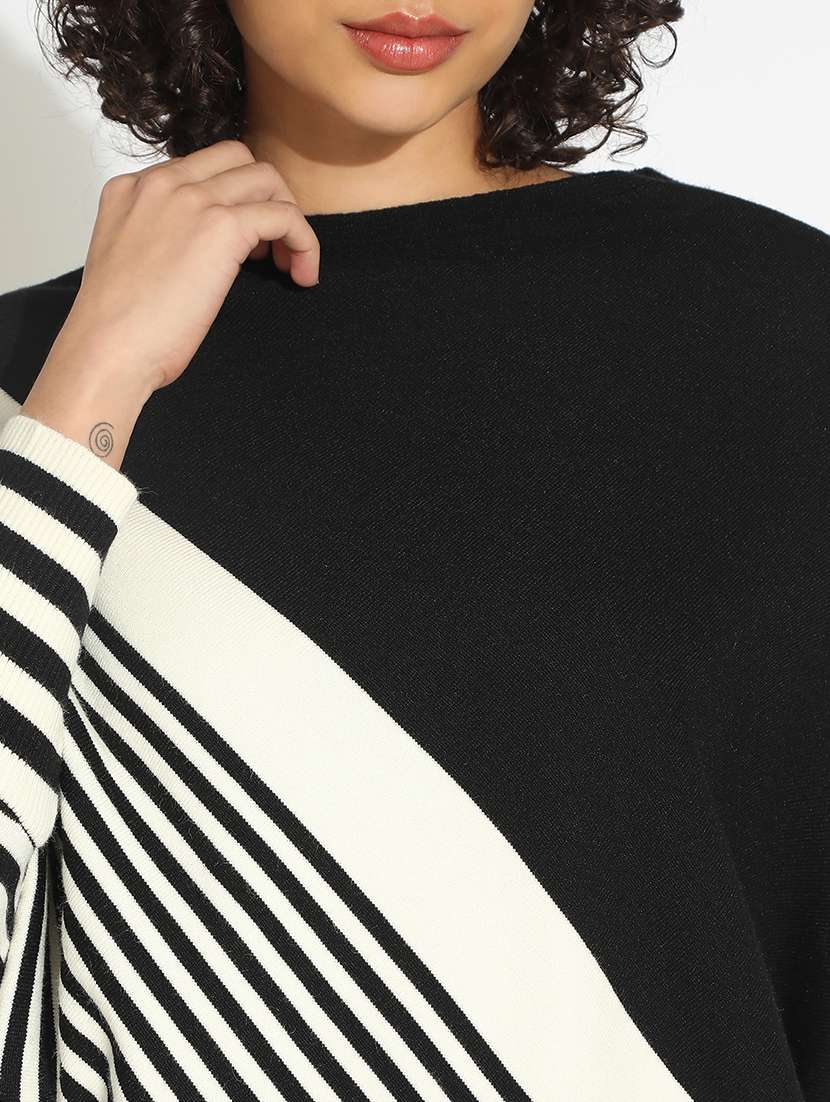 women striped boat neck long sleeve pullover - 22086331 - Standard Image - 5