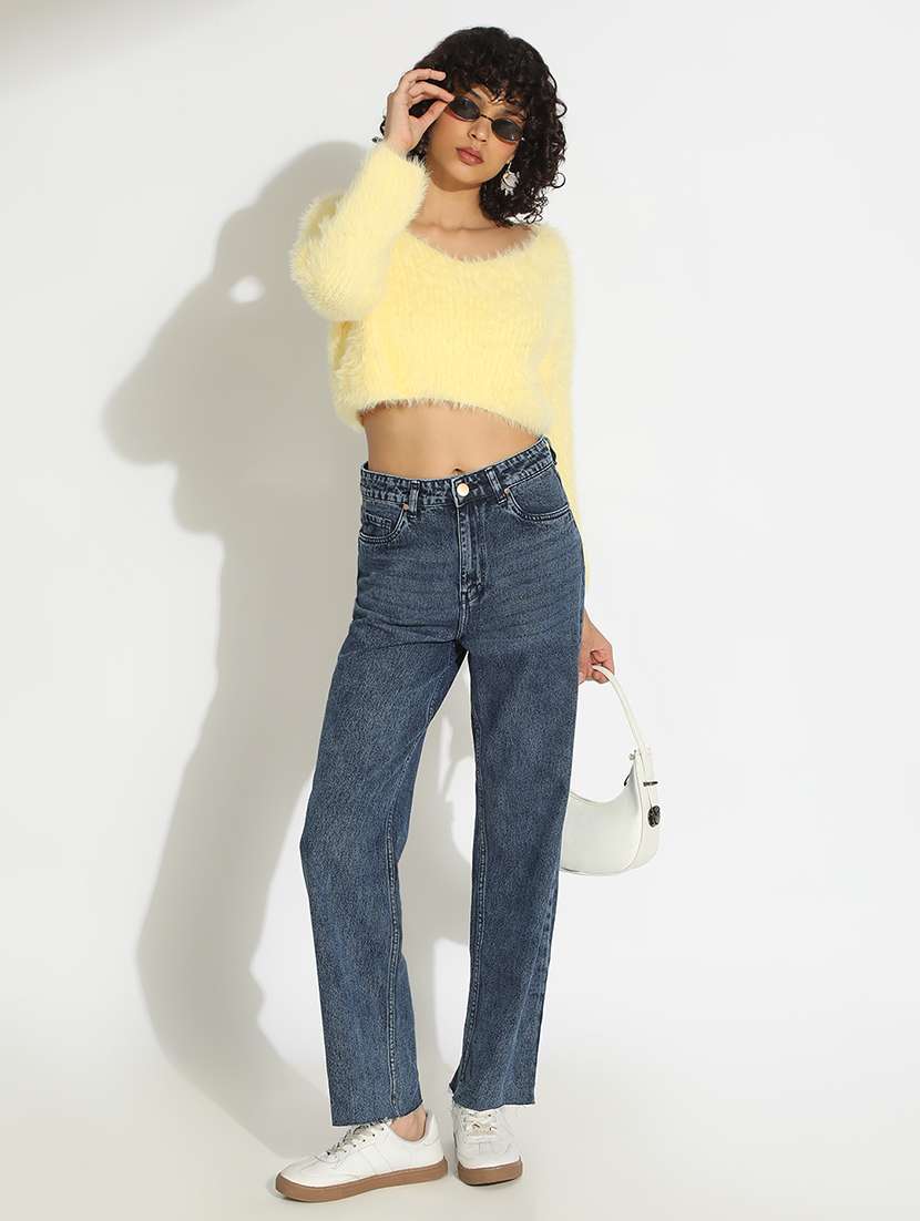 women solid long sleeve crop pullover - 22086332 - Standard Image - 5