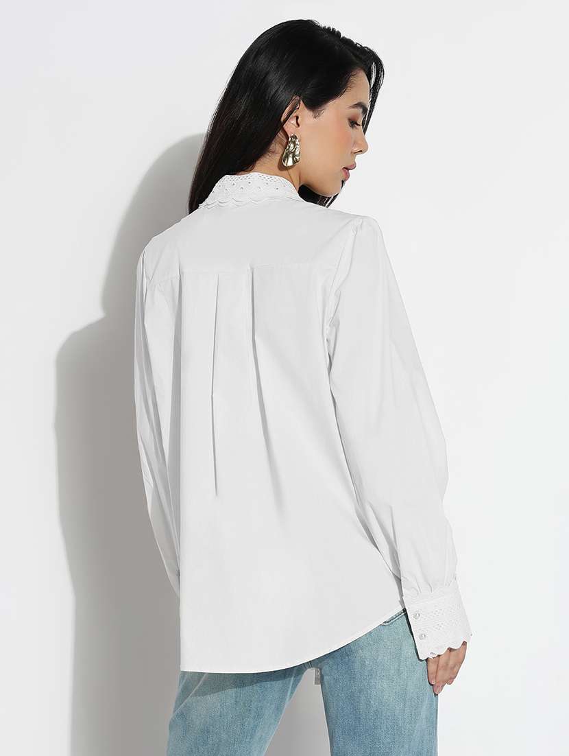 women white solid long sleeve shirt top - 22086337 -  Standard Image - 3