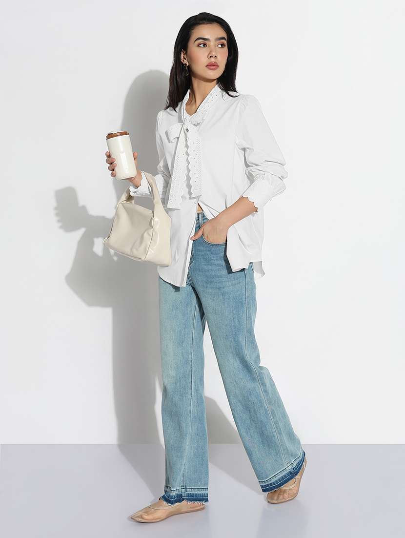 women white solid long sleeve shirt top - 22086337 -  Standard Image - 5