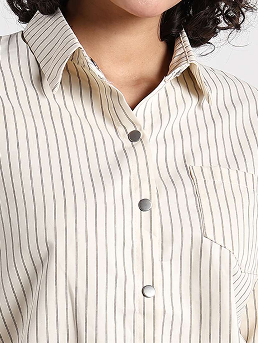 women striped collared long sleeve shirt top - 22086341 -  Standard Image - 5