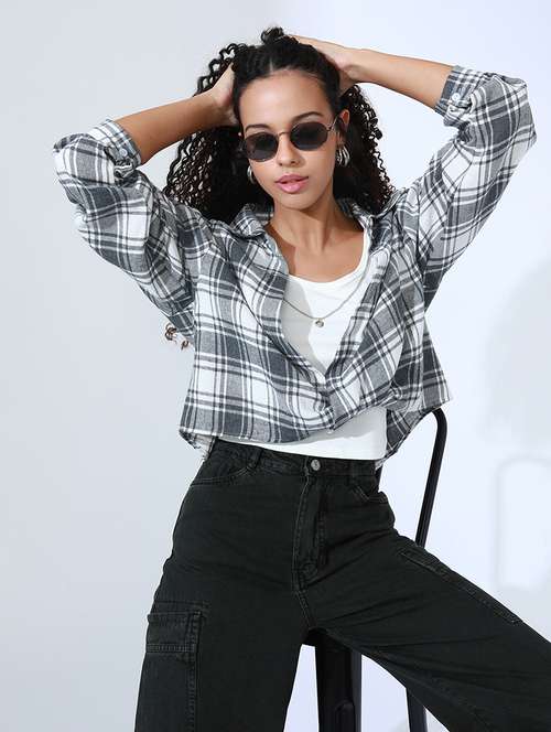 women checkered collared long sleeve shirt top - 22086344 -  Standard Image - 0