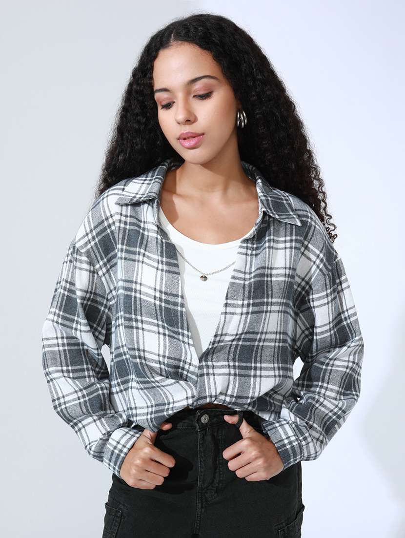women checkered collared long sleeve shirt top - 22086344 -  Standard Image - 3