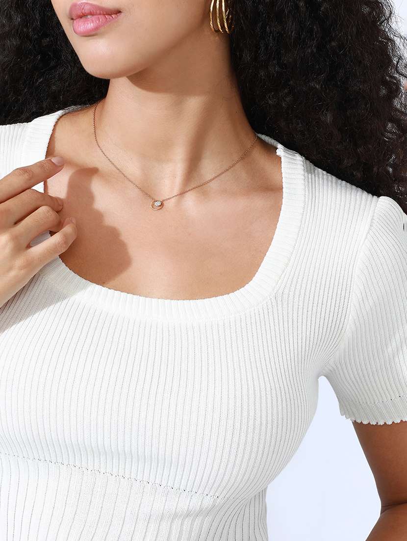 women white solid short sleeve crop top - 22086346 - Standard Image - 5