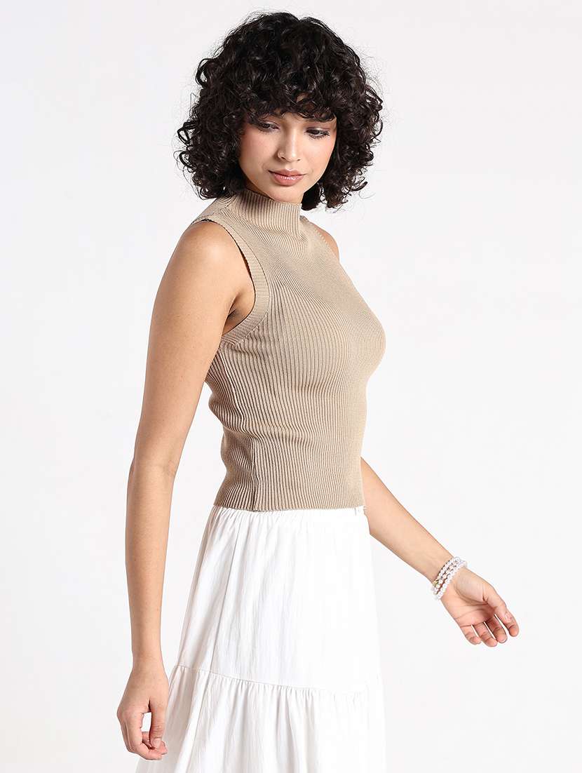 women beige solid sleeveless tank top - 22086350 -  Standard Image - 3