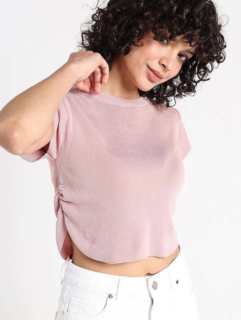 women solid short sleeve crop top - 22086351 - Standard Image - 5