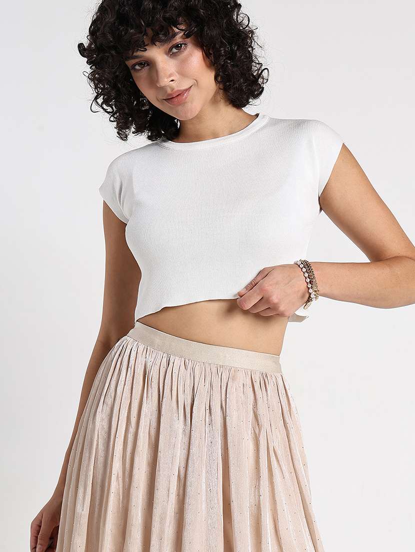 women white solid short sleeve crop top - 22086352 - Standard Image - 3