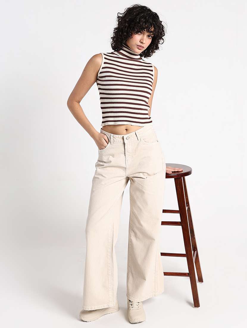 women striped turtle neck sleeveelss crop top - 22086353 -  Standard Image - 5